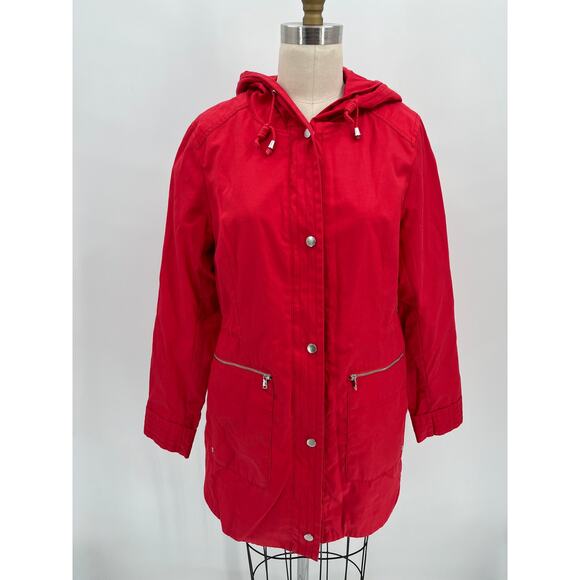 Cole Haan Lightweight Jacket Sz M Red Hooded Cotton Blend - Picture 1 of 7